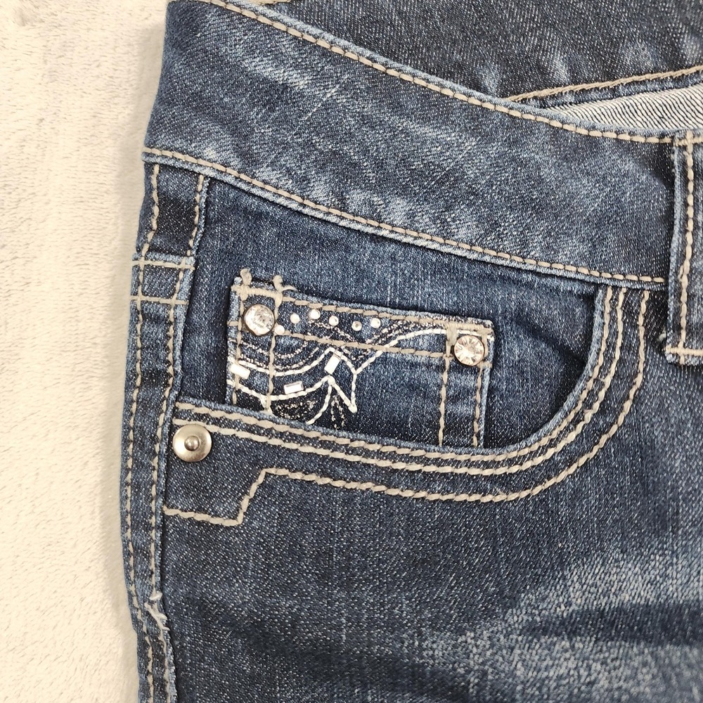 Faded Glory Jeans‎ Womens 8 Blue Low Rise Bootcut Embroidered Rhinestone Stretch - Picture 2 of 12